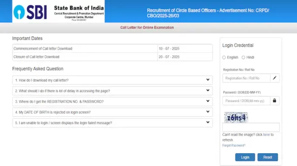 SBI CBO Admit Card 2025 Out for July 20 Exam, Link Here